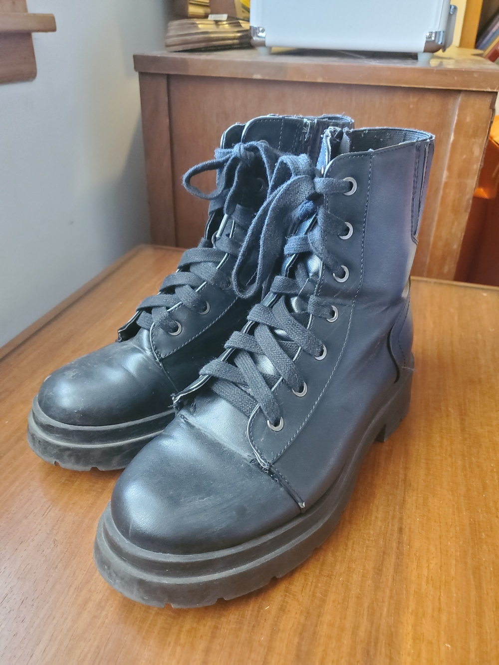 Soda Black Lace-Up Platform Combat Boots
